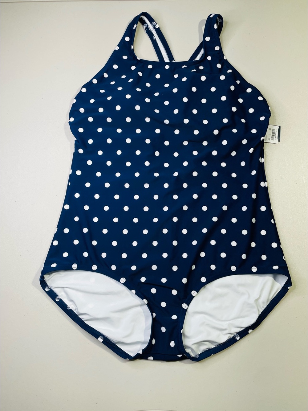 NWT Lands' End Women's Large Navy Polka Dot One-Piece Swimsuit Full Coverage